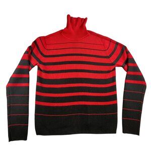 Nine & Company Sweater Womens Large Red Black Striped Turtleneck Pullover Top